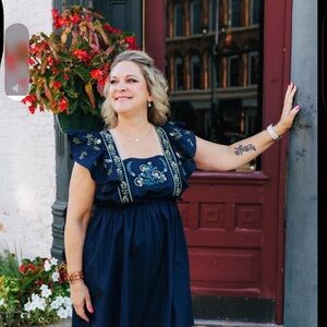 Navy Midnight Bloom Poplin Mini Dress